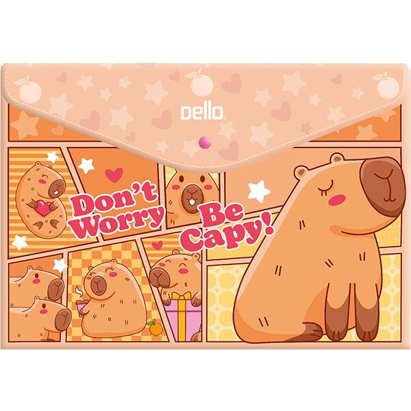 Pasta documento A4 fecho botão, Capivara, Be Capy, Laranja, Dello - PT 1 UN