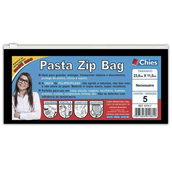 Pasta Zip bag necessaire 230x110 preto 5274 Chies PT 5 UN