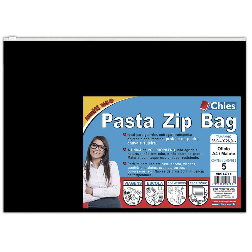 Pasta Zip Bag Of cio 260x360 Preto 5271 Chies PT 5 UN Organiza o 