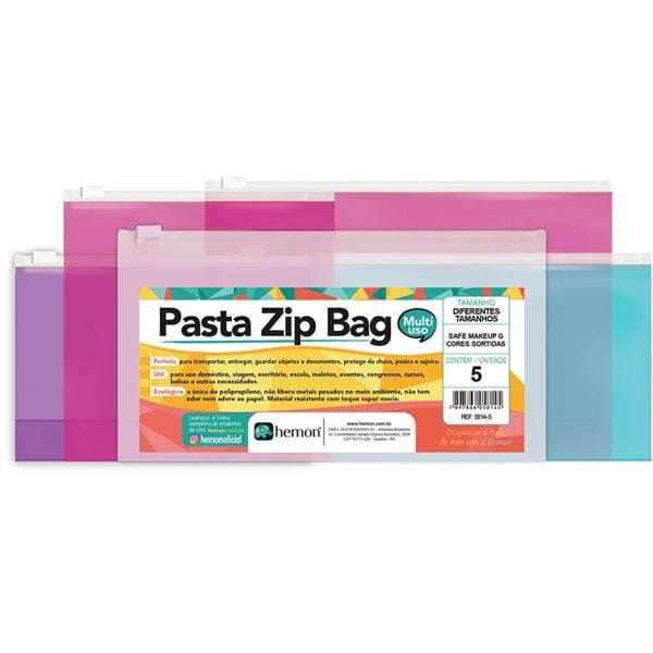 Pasta Zip bag, Safe makeup, 22cm x 15cm, Sortido, 5814, Chies - PT 5 UN