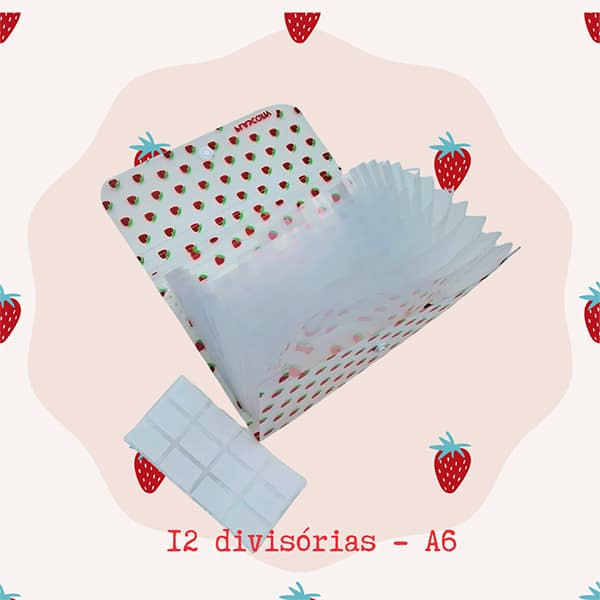 Pasta sanfonada plástica A6 12 div. morango PAL-01415 Plascony PT 1 UN