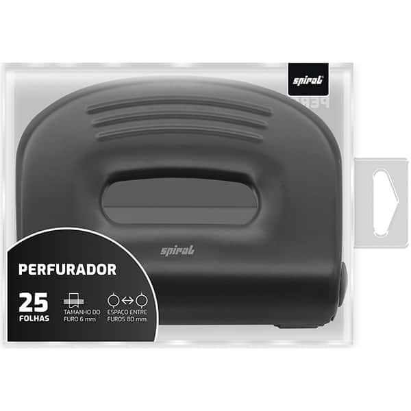 Perfurador de papel 2 furos, para até 25 folhas, Preto, 1809, Spiral - CX 1 UN