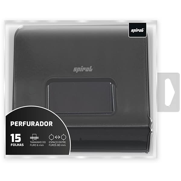 Perfurador de papel 2 furos, para até 15 folhas, Preto, 1811, Spiral - CX 1 UN