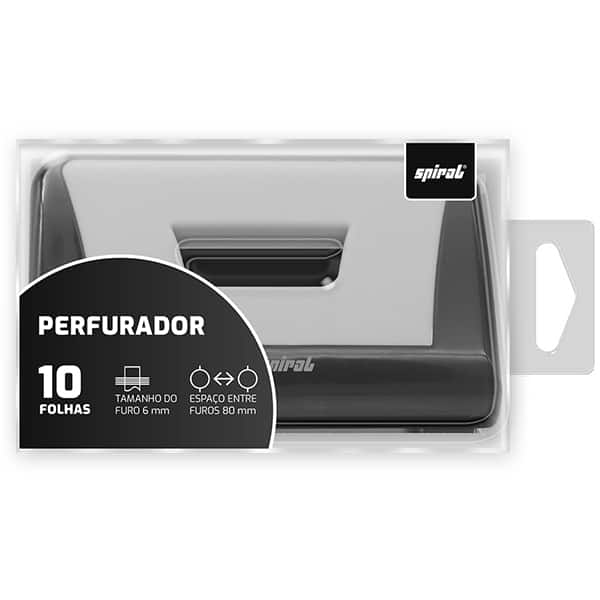 Perfurador de papel 2 furos, para até 10 folhas, Preto, 4962, Spiral - CX 1 UN