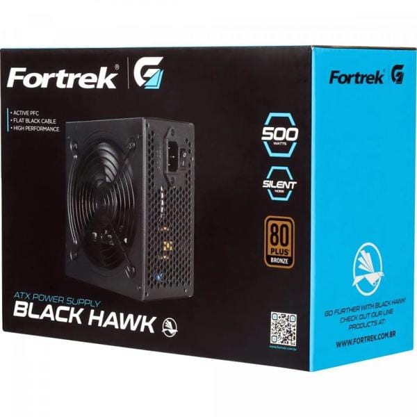 Fonte ATX 500w, 80 Plus Bronze, Bivolt, PFC Ativo, 70459, Fortrek - CX 1 UN