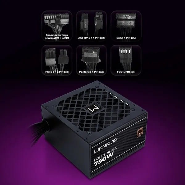 Fonte ATX Shild 750w c/ cooler preto GM102 Warrior CX 1 UN Fonte ATX Shild 750w c/ cooler preto GM102 Warrior CX 1 UN