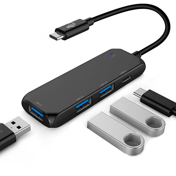 Hub USB-C 4 portas 3.0, Cinza, HUB41C, Elg - CX 1 UN