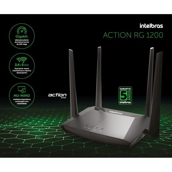 Roteador wireless 4 portas Gigabite Dual Band AC1200 RG1200 Intelbras CX 1 UN