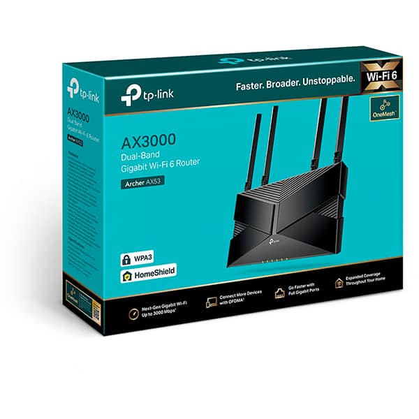 Roteador wireless, WiFi Mesh, 6P,Gigabit, Dual band, AX3000, Archer AX53, Tp Link - CX 1 UN