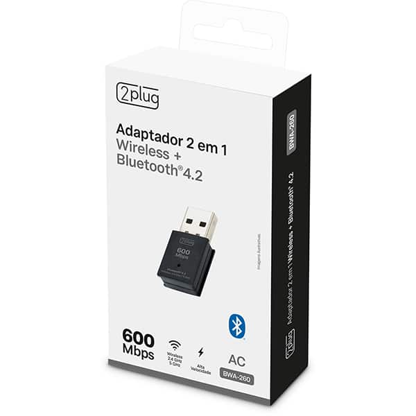 Adaptador wireless Dual Band, 2 em 1, 600Mbps, BWA260, 2Plug - BT 1 UN