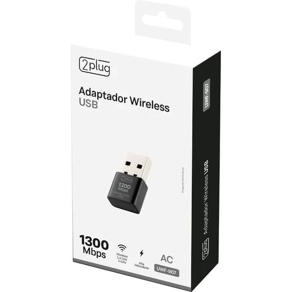 Adaptador Wireless USB - 1300 Mbps Dual Band Mini - UWF-907, 2Plug - PT 1 UN