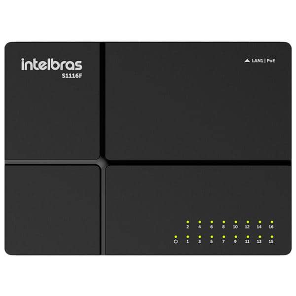 Switch 16 portas 10/100/1000 não gerenciável, S1116F SKD, Intelbras - CX 1 UN Switch 16 portas 10/100/1000 não gerenciável, S1116F SKD, Intelbras - CX 1 UN