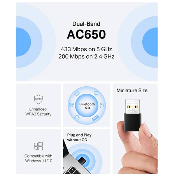 Adaptador Wireless 600 Mbps Dual Band, Nano, AC650, MA20NB, Mercusys - BT 1 UN Adaptador Wireless 600 Mbps Dual Band, Nano, AC650, MA20NB, Mercusys - BT 1 UN