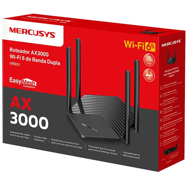Roteador wireless EasyMesh Dual Band, 3 portas, AX3000, MR80X, Mercusys - CX 1 UN