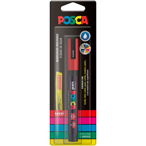 Pincel marcador Posca 1.3, Vermelho, PC-3M 7.5123, Uniball - BT 1 UN