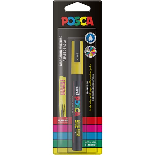 Pincel marcador 1.3 Posca, Amarelo, PC-3M/1 7.5117, Uniball - BT 1 UN Pincel marcador 1.3 Posca, Amarelo, PC-3M/1 7.5117, Uniball - BT 1 UN