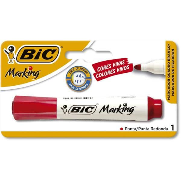 Pincel Marcador Quadro Branco BIC Marking, Vermelho, Recarregável, Ponta Redonda de 2.0mm, 904206 - BT 1 UN