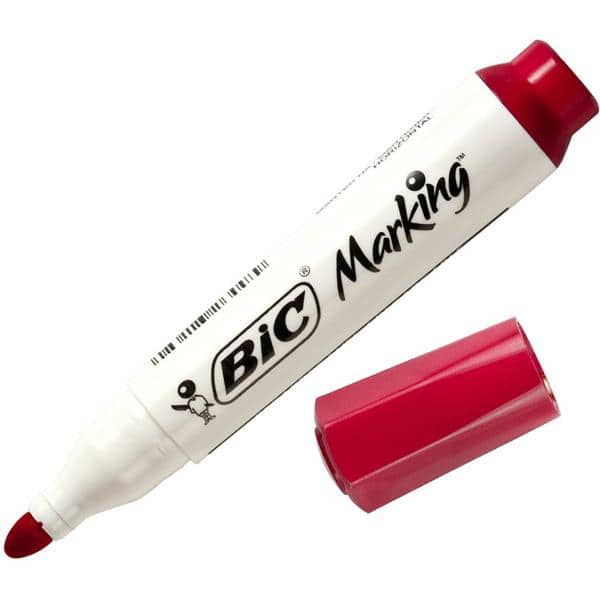 Pincel Marcador Quadro Branco BIC Marking, Vermelho, Recarregável, Ponta Redonda de 2.0mm, 904206 - BT 1 UN