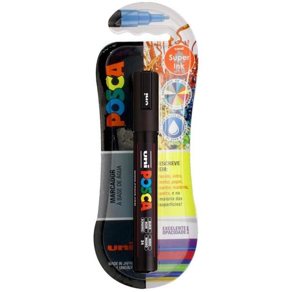 Pincel marcador ponta média Posca preta PC-5M/1 Uniball BT 1 UN