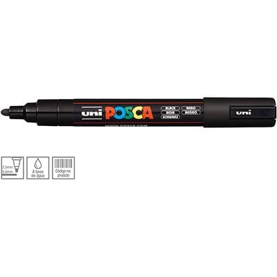 Pincel marcador ponta média Posca preta PC-5M/1 Uniball BT 1 UN