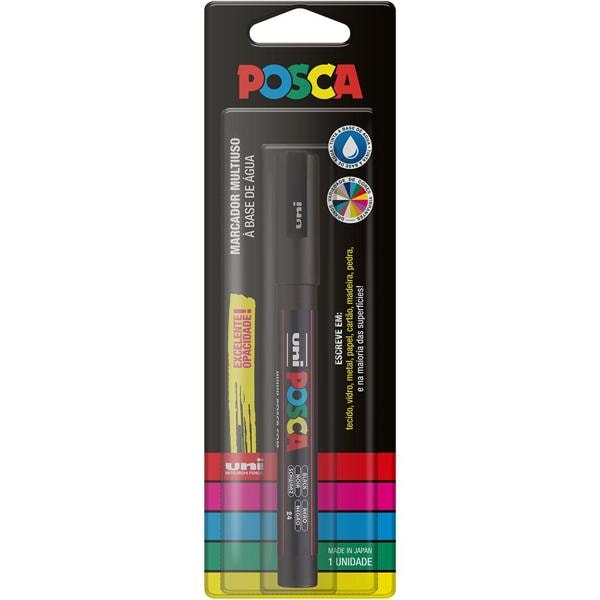 Pincel marcador ponta fina Posca preto Uniball BT 1 UN