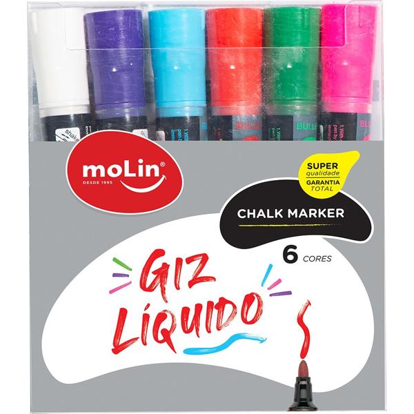 Giz líquido Chalk Maker com 6 cores 10070 Molin - BT 1 UN