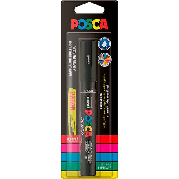 Pincel marcador 5.5 Posca, Preta, PC-5BR 5.8821, Uniball - BT 1 UN