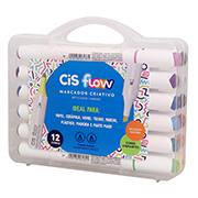 Pincel marcador, Ponta dupla 2,0mm e 6,0 mm, Chanfrada e Bullet, 12 cores, Cis - ET 12 UN Pincel marcador, Ponta dupla 2,0mm e 6,0 mm, Chanfrada e Bullet, 12 cores, Cis - ET 12 UN