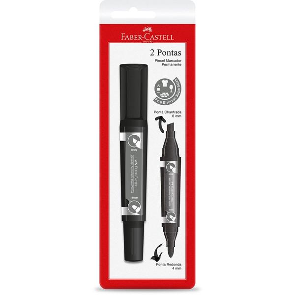 Pincel Marcador Permanente Preto Duas Pontas Chanfrada e Redonda Faber-Castell BT 1 UN Pincel Marcador Permanente Preto Duas Pontas Chanfrada e Redonda Faber-Castell BT 1 UN