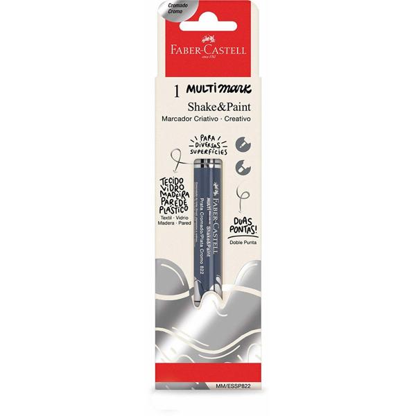 Marcador Multisuperfície MultiMark, Ponta dupla 1,0mm e 3,0mm, Prata Cromado, Faber-Castell - BT 1 UN Marcador Multisuperfície MultiMark, Ponta dupla 1,0mm e 3,0mm, Prata Cromado, Faber-Castell - BT 1 UN