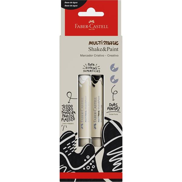 Marcador Multisuperfície MultiMark, Ponta dupla 1,0mm e 3,0mm, Preto e Branco, Faber-Castell - BT 2 UN Marcador Multisuperfície MultiMark, Ponta dupla 1,0mm e 3,0mm, Preto e Branco, Faber-Castell - BT 2 UN