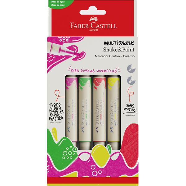 Marcador Multisuperfície MultiMark, Ponta dupla 1,0mm e 3,0mm, 4 Cores Neon, Faber-Castell - BT 4 UN Marcador Multisuperfície MultiMark, Ponta dupla 1,0mm e 3,0mm, 4 Cores Neon, Faber-Castell - BT 4 UN