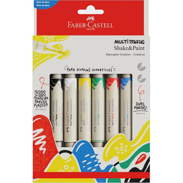Marcador Multisuperfície MultiMark, Ponta dupla 1,0mm e 3,0mm, 6 Cores Clássicas, Faber-Castell - BT 6 UN Marcador Multisuperfície MultiMark, Ponta dupla 1,0mm e 3,0mm, 6 Cores Clássicas, Faber-Castell - BT 6 UN
