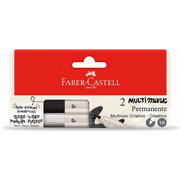 Marcador Multisuperfície MultiMark, Ponta fina de 1,0mm, Preto e Branco, Faber- BT 2 UN Marcador Multisuperfície MultiMark, Ponta fina de 1,0mm, Preto e Branco, Faber- BT 2 UN