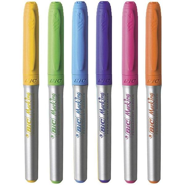 Pincel Marcador Permanente BIC Marking Color Intensity, Ponta Média de 1.1mm, 6 Cores Vivas, com Grip Emborrachado, 891633 - BT 1 UN