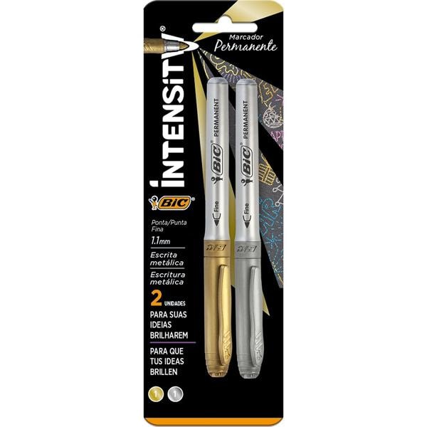 Pincel Marcador Permanente BIC Marking Intensity, Cores Metálicas, 1 Prata + 1 Dourado, Com Grip, 903936 - BT 2 UN