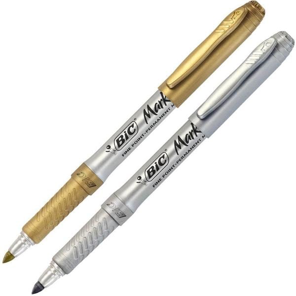 Pincel Marcador Permanente BIC Marking Intensity, Cores Metálicas, 1 Prata + 1 Dourado, Com Grip, 903936 - BT 2 UN