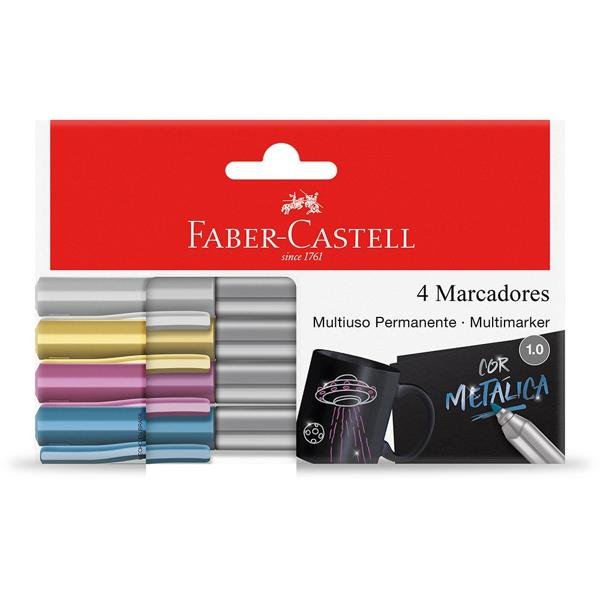 Pincel marcador permanente, 4 cores metálicas, Faber-Castell - CX 1 UN