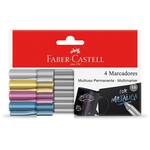 Pincel marcador permanente, 4 cores metálicas, Faber-Castell - CX 4 UN