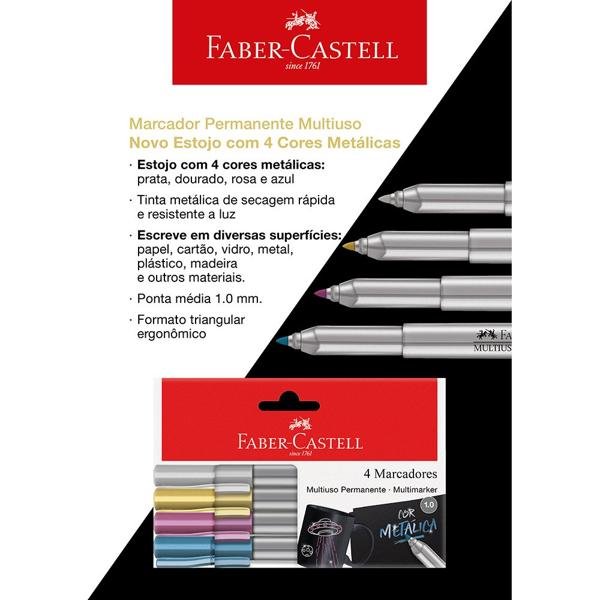Pincel marcador permanente, 4 cores metálicas, Faber-Castell - CX 1 UN