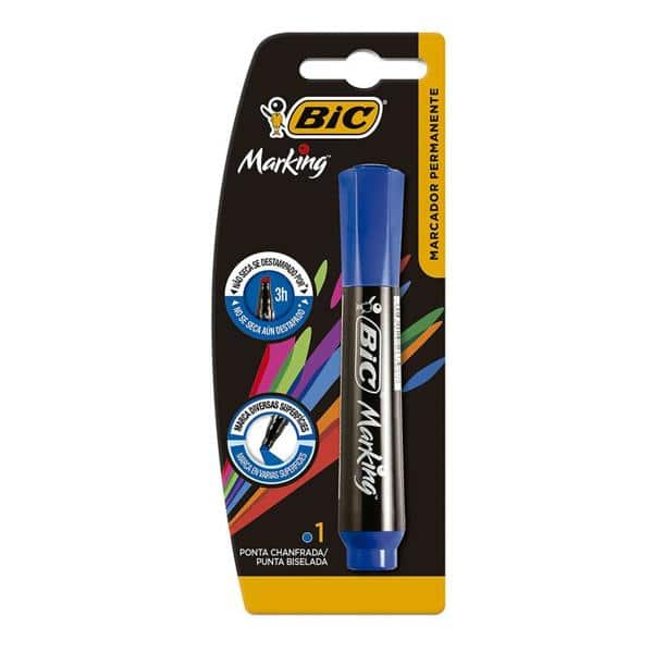 Marcador Permanente BIC Marking, Azul, Recarregável, Ponta Chanfrada, 1.5 a 3.0mm, 904212 - BT 1 UN