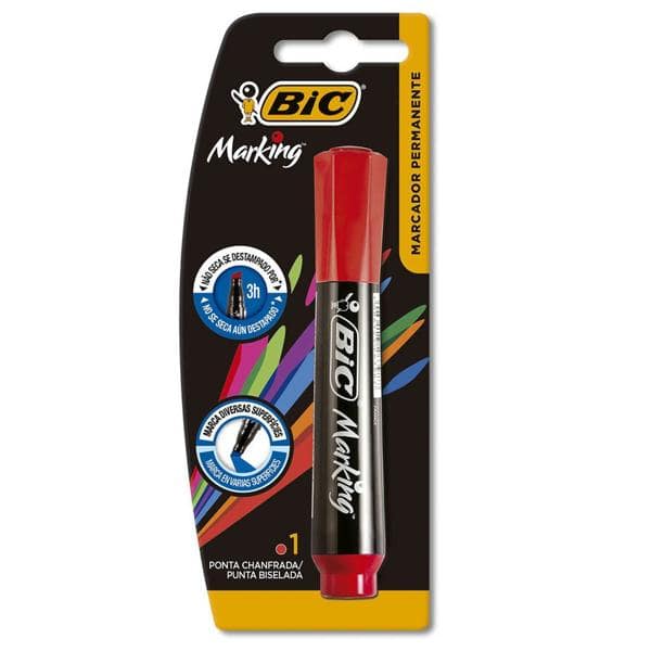 Marcador Permanente BIC Marking, Vermelho, Recarregável, Ponta Chanfrada, 1.5 a 3.0mm, 904214 - BT 1 UN