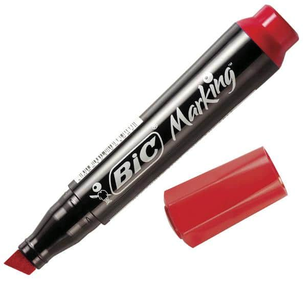 Marcador Permanente BIC Marking, Vermelho, Recarregável, Ponta Chanfrada, 1.5 a 3.0mm, 904214 - BT 1 UN