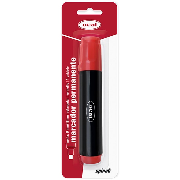 Pincel marcador permanente, 18mm, Vermelho, Oval - BT 1 UN