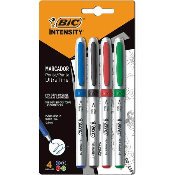 Pincel marcador permanente, 0.6mm, Ultra fine, 4 Cores, 935855, Bic - BT 1 UN