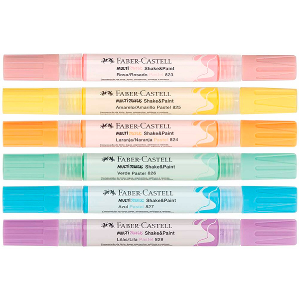 Marcador Multisuperfície MultiMark, Ponta dupla 1,0mm e 3,0mm, 6 Cores, Faber-Castell - BT 6 UN Marcador Multisuperfície MultiMark, Ponta dupla 1,0mm e 3,0mm, 6 Cores, Faber-Castell - BT 6 UN