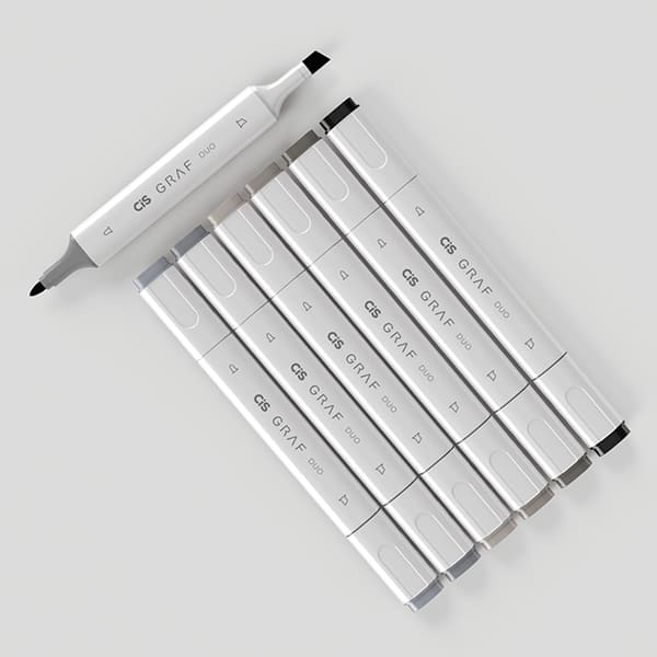 Caneta marcadora artística duo Graf, Tons de Cinza, 59.7700, Cis - BT 6 UN