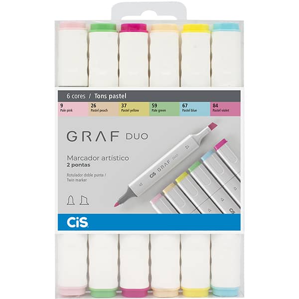 Caneta marcadora artística duo Graf, Tons Pastel, 59.7600, Cis - BT 6 UN