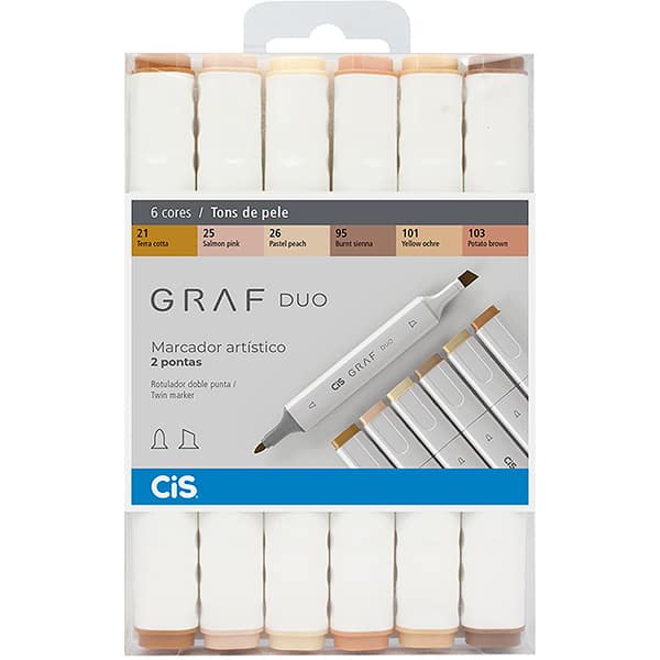 Caneta marcadora artística duo Graf, Tons de Pele, 59.7500, Cis - BT 6 UN