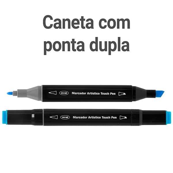 Caneta Marcadora Artística Touch Pen 24 Cores Ponta Dupla (Chanfrada e Fina) com Estojo com Zíper, Oval - BT 24 UN